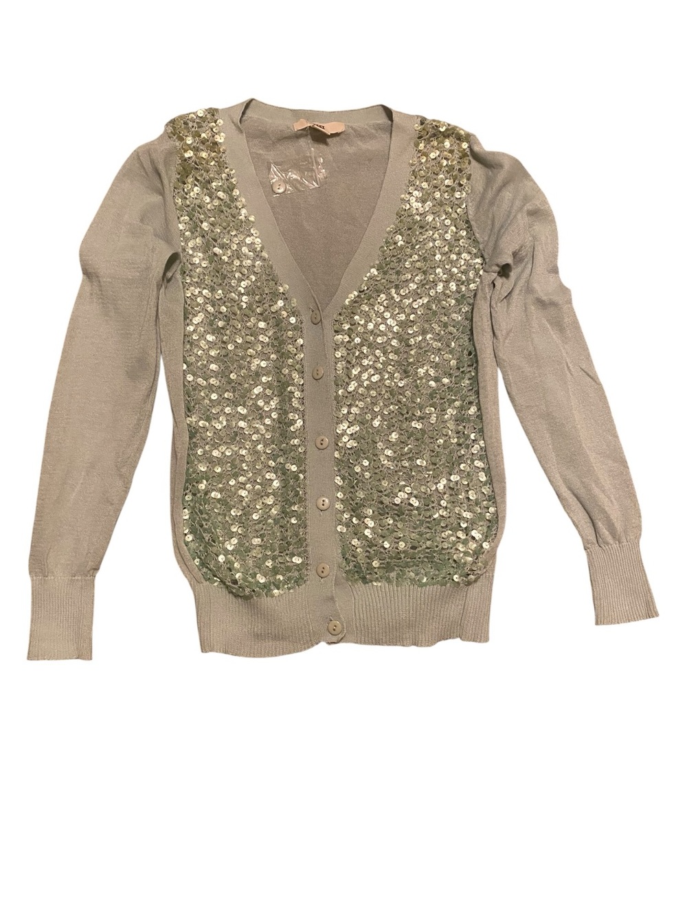 Sequin Embellished Button Up Cardigan Light Green Color